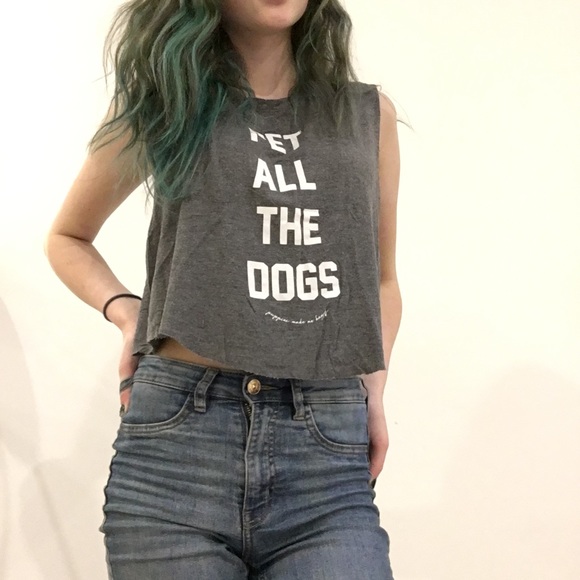 •gray athletic sleeveless “pet all the dogs” top• - Picture 2 of 4